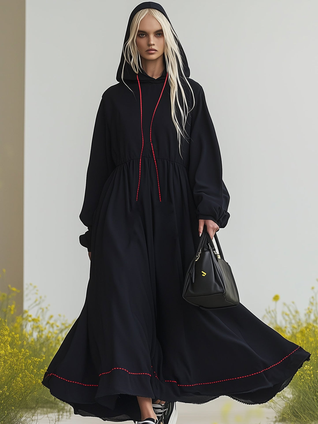 Loose Fit Hooded Sweater Long Sleeve Maxi Dress