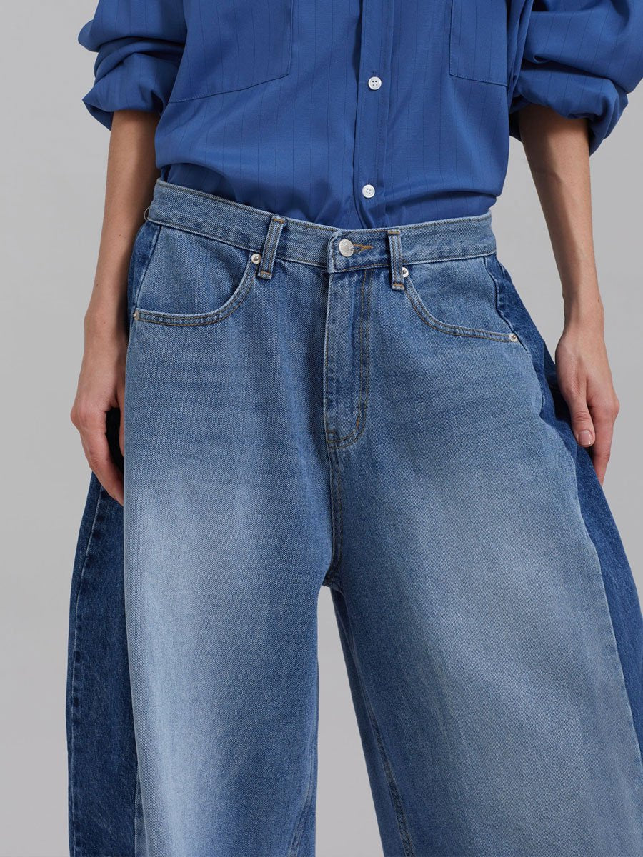 Casual Loose Retro Colorblock Wide-Leg Jeans