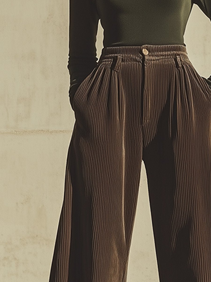 Casual Loose Retro Corduroy Wide-Leg Pants