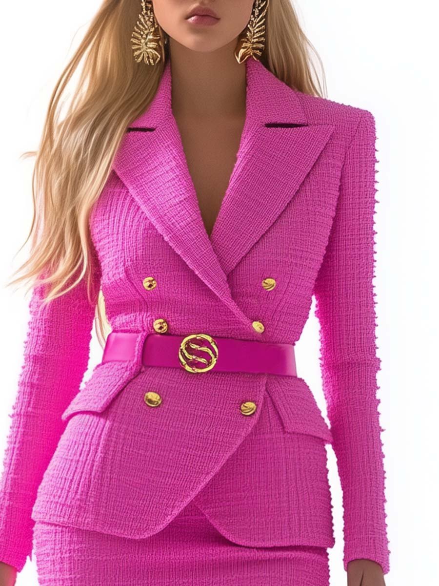 Fashionable and Eye-catching Hot Pink Textured Fake Two-piece Mini Dress