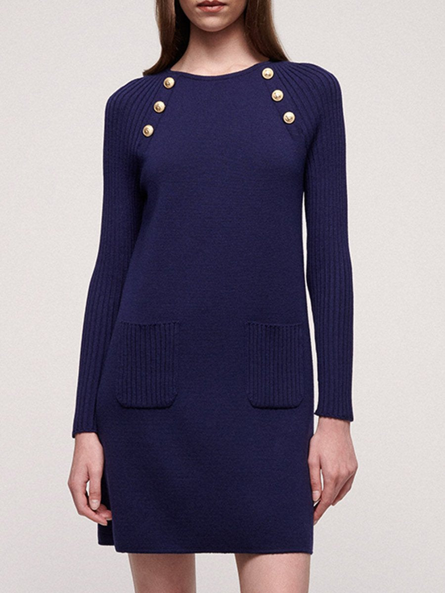 High-End Elegant And Fashionable Dark Blue Knitted Mini Dress