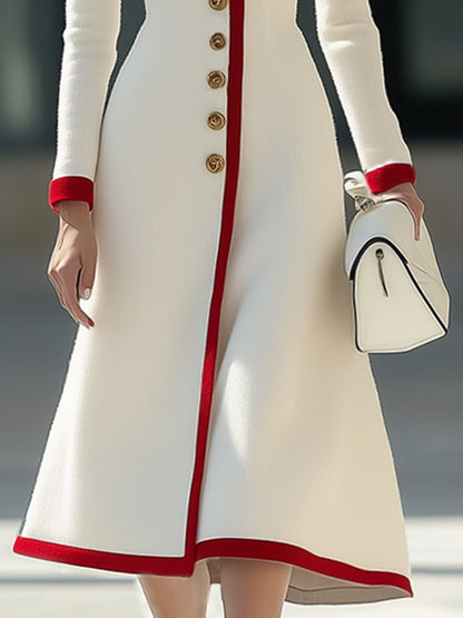 Fashionable And Elegant Metal Button Red Color Matching Midi Coat