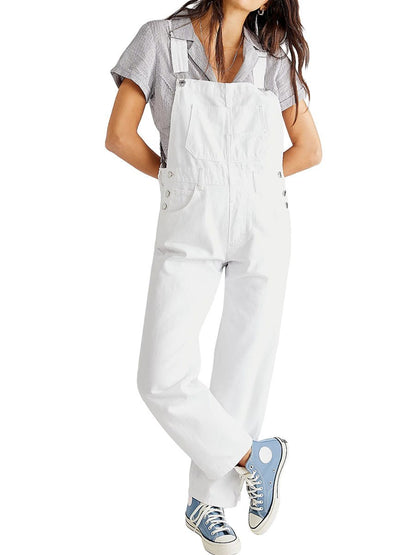 Casual Loose Denim Bib Pocket Sleeveless Jumpsuit