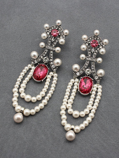 Vintage Long Ruby pearl Tassel Earrings