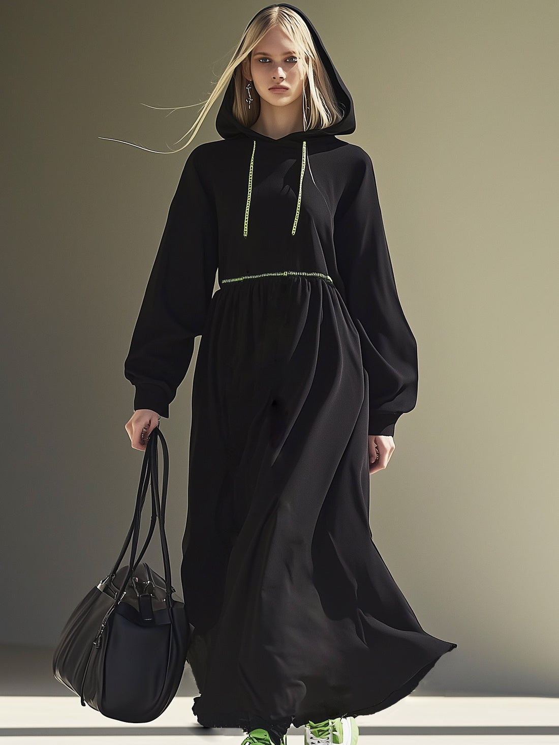 Oversized Hooded Sweatshirt Long Sleeve Maxi Dress