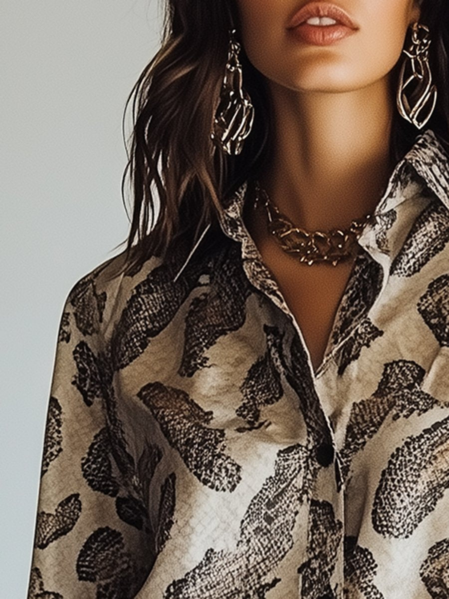 Lazy Fashion Zebra Print Long Sleeve Lapel Printed Shirt