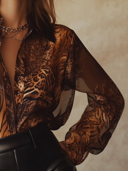 Bold and Wild Brown Tiger Print Chiffon Shirt