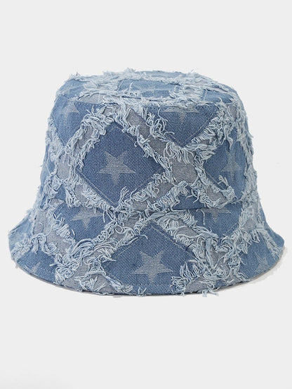 Casual Fashion Five-pointed Star Raw-edge Denim Bucket Hat