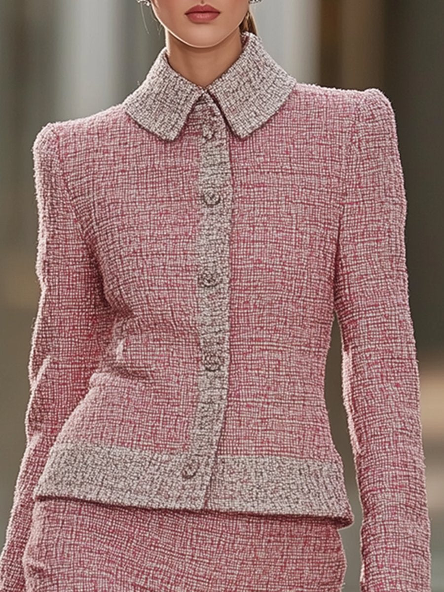 High-Quality Retro Pink Tweed Chanel Style Suit