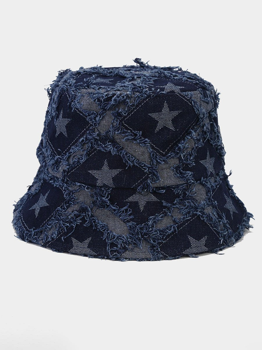 Casual Fashion Five-pointed Star Raw-edge Denim Bucket Hat