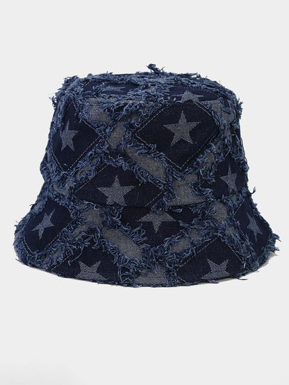 Casual Fashion Five-pointed Star Raw-edge Denim Bucket Hat