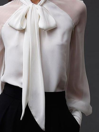 Versatile Chiffon Ribbon Long-Sleeved Shirt