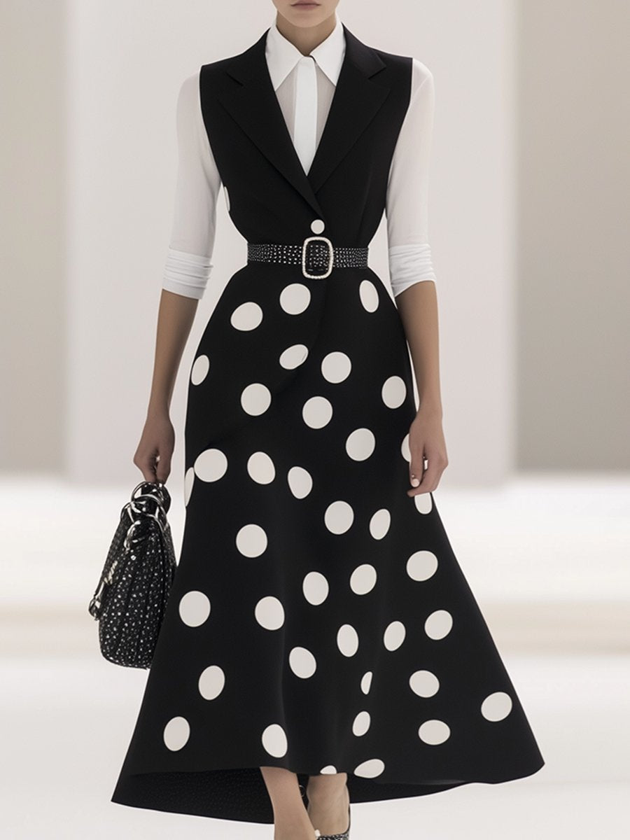 Elegant Retro Sleeveless Polka Dot Maxi Dress