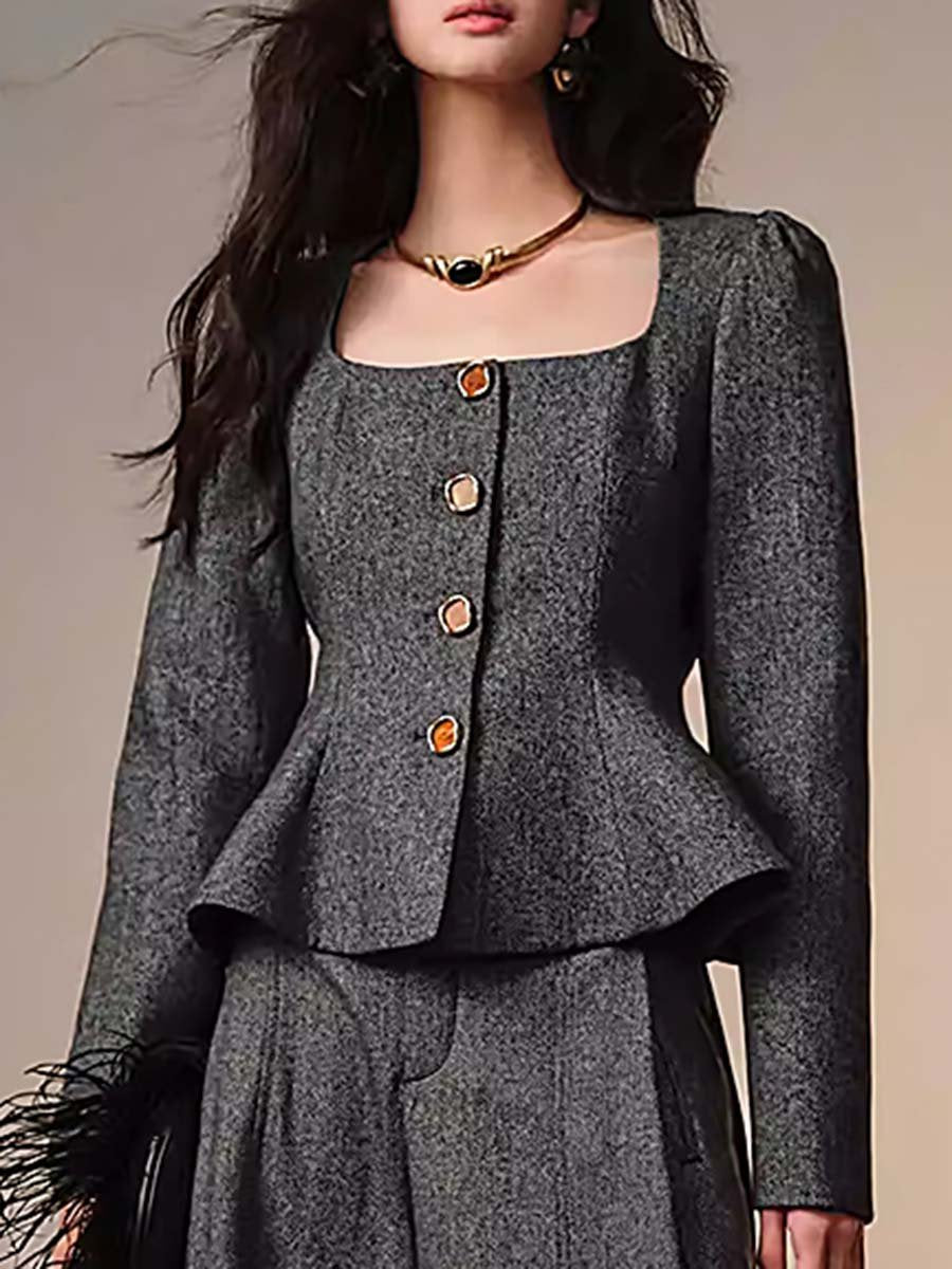 Retro And Fashionable Temperament Exquisite Herringbone Pattern Wide-Leg Pants Suit