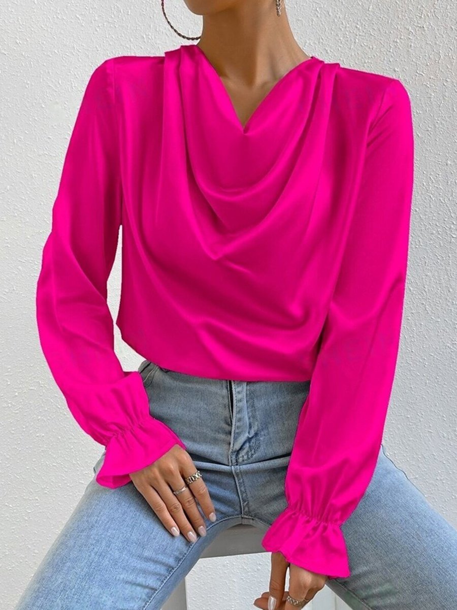 Elegant Ruffled Long Sleeve Satin Shirt