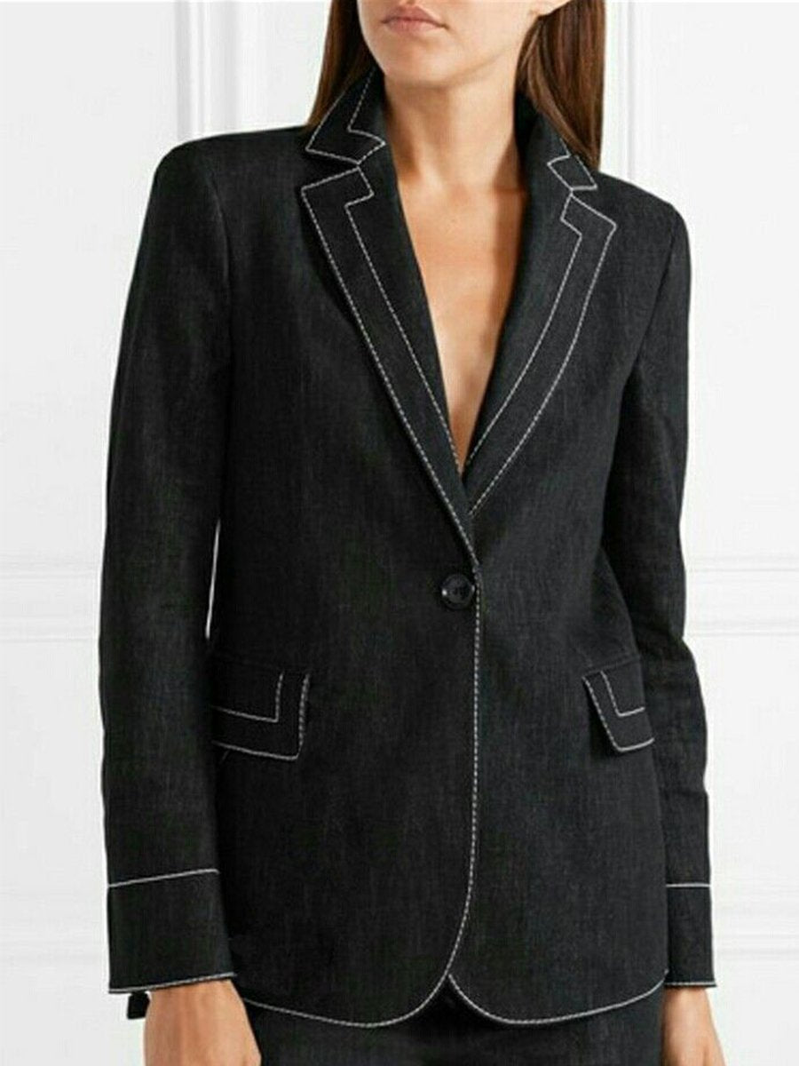 Fashion Classic Slim Lapel Black Denim Blazer