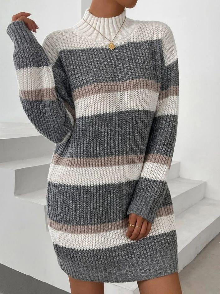 Fashion Colorblock Long Sleeve Knit Mini Dress