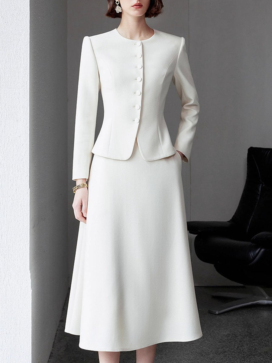 Retro Stylish Elegant Single Breasted Suit Skirt Set