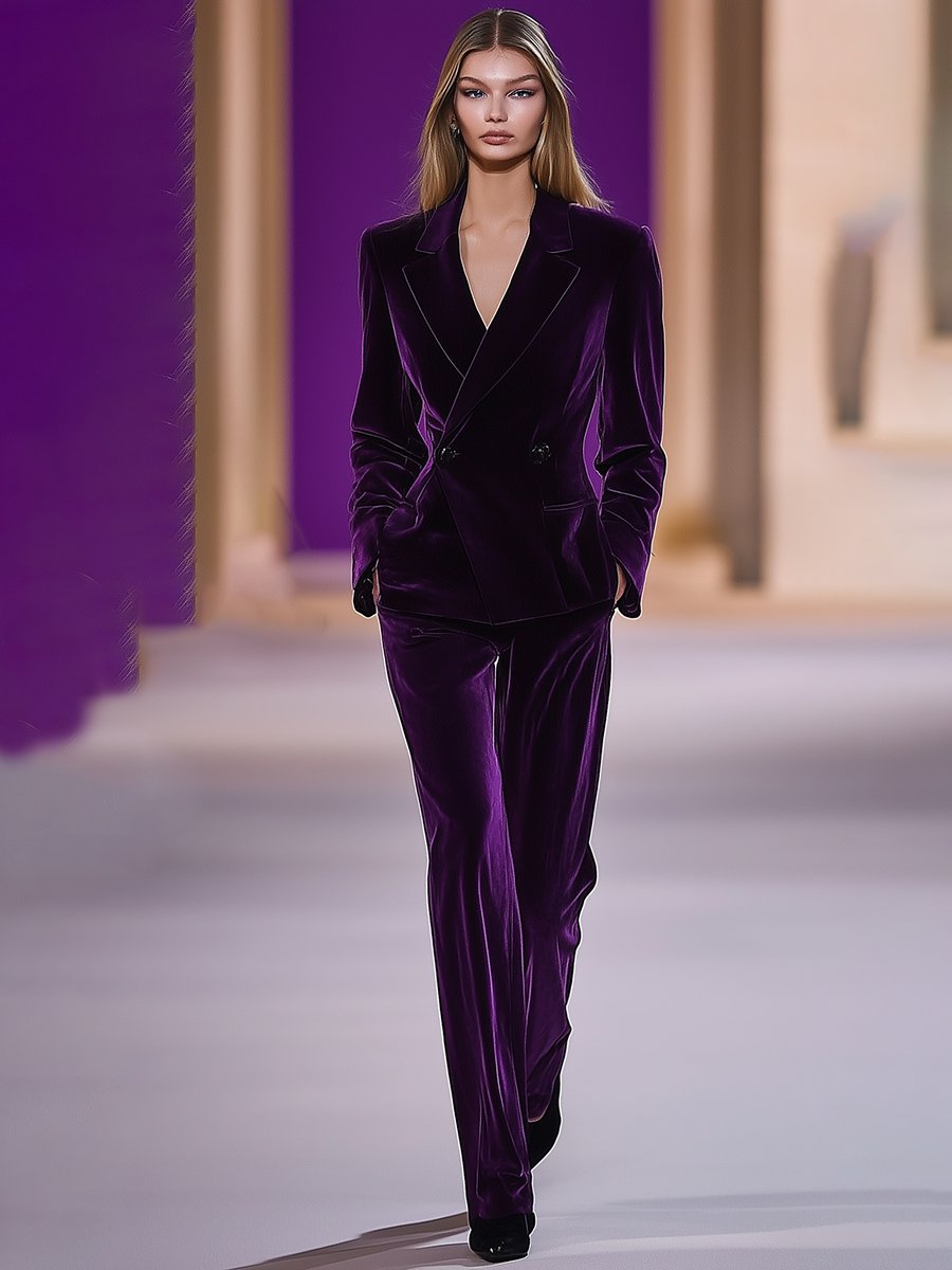 High-End Temperament Loose Retro Purple Velvet Suit