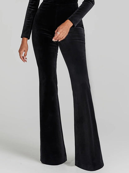 Diamond Velvet Square Neck High Waist Slim Flare Long Sleeve Jumpsuit