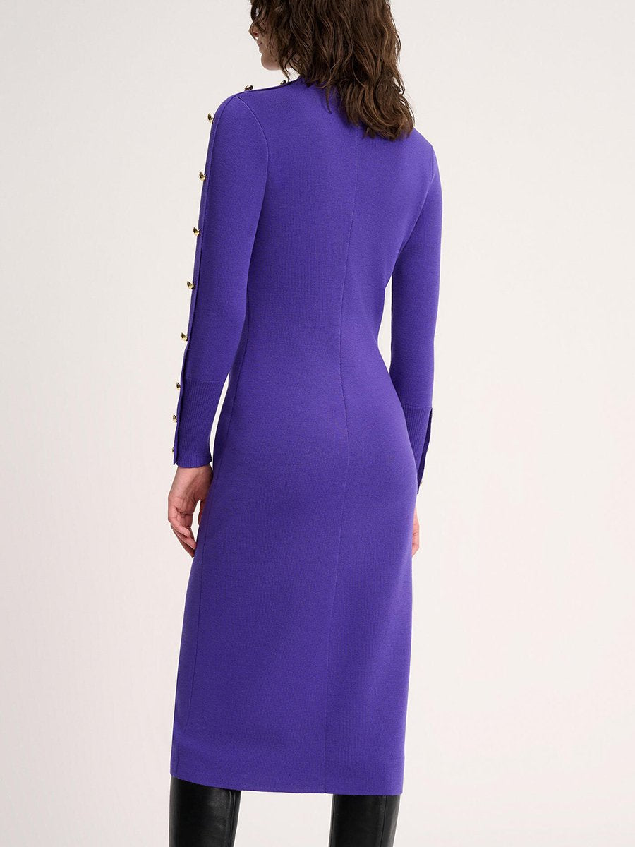 Retro And Fashionable Purple Knitted Straight Midi Dress