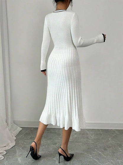 Elegant And Fashionable Exquisite V-Neck Knitted Midi Dress