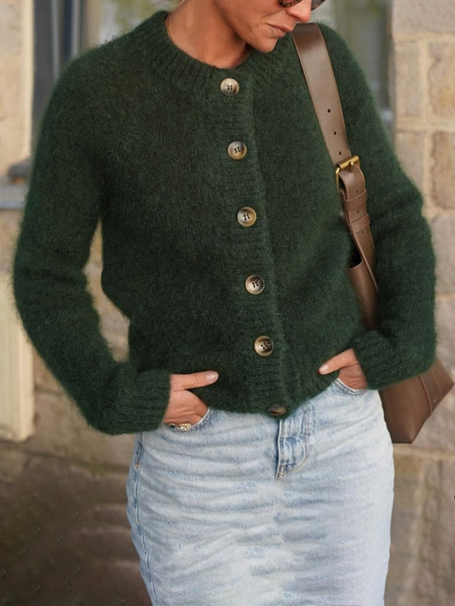 Casual Fashion Loose Button Round Neck Mohair Cardigan