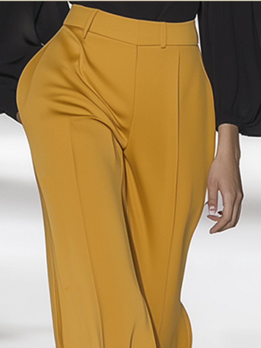 Casual Loose Fashionable Yellow Wide-Leg Pants