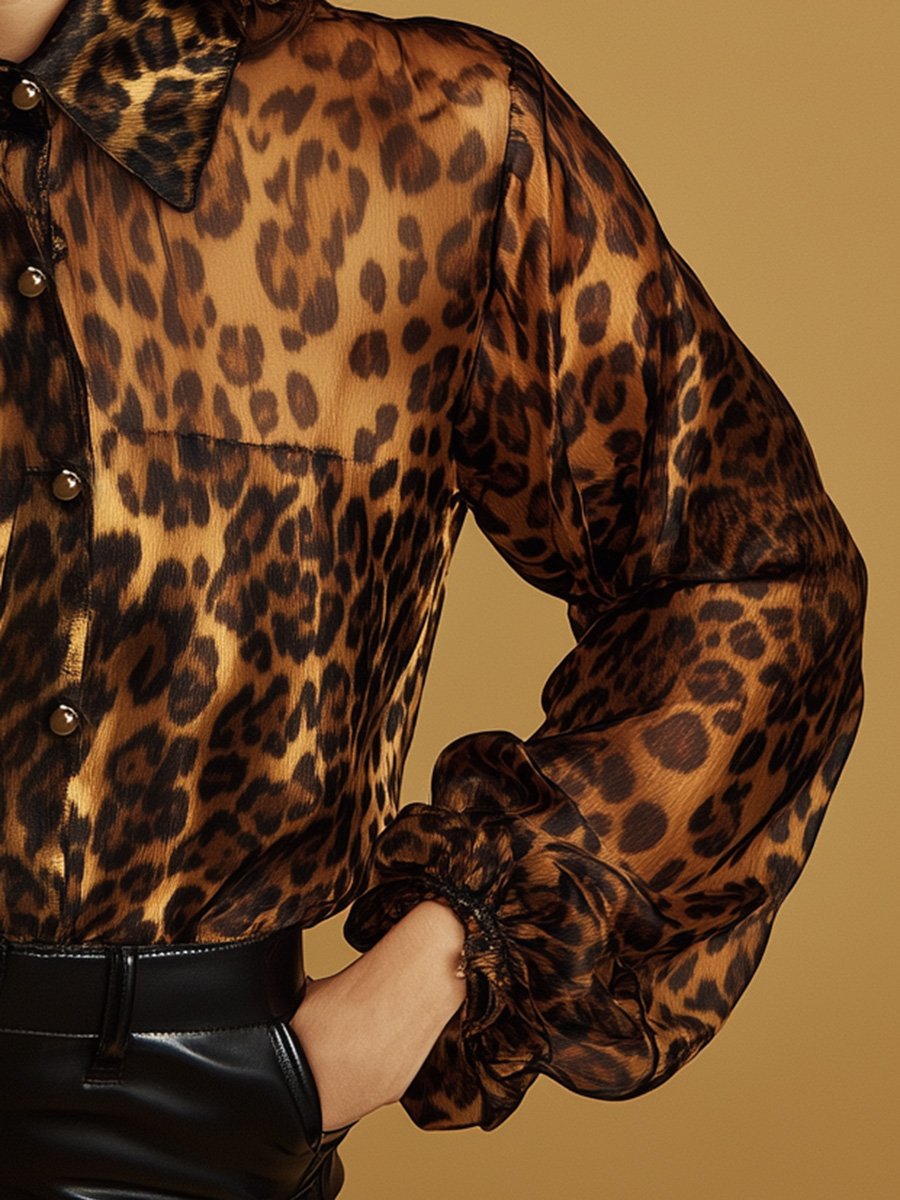 A Textured Leopard Print Chiffon Shirt That Combines Elegance and Wildness