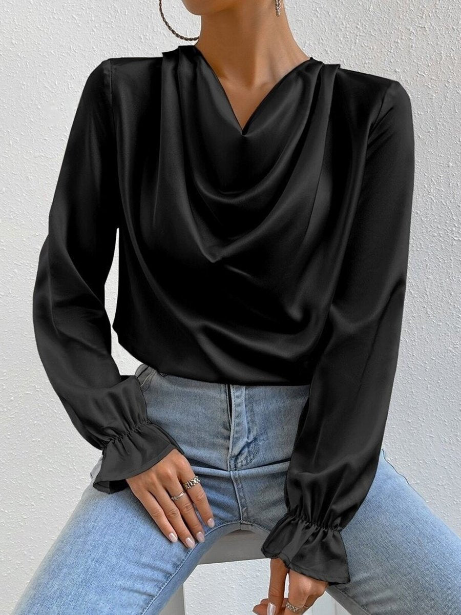 Elegant Ruffled Long Sleeve Satin Shirt