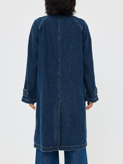 Casual Loose Retro Pocket Long Denim Trench Coat