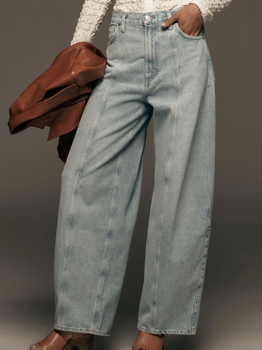 Casual Vintage Pocket Wide Leg Jeans