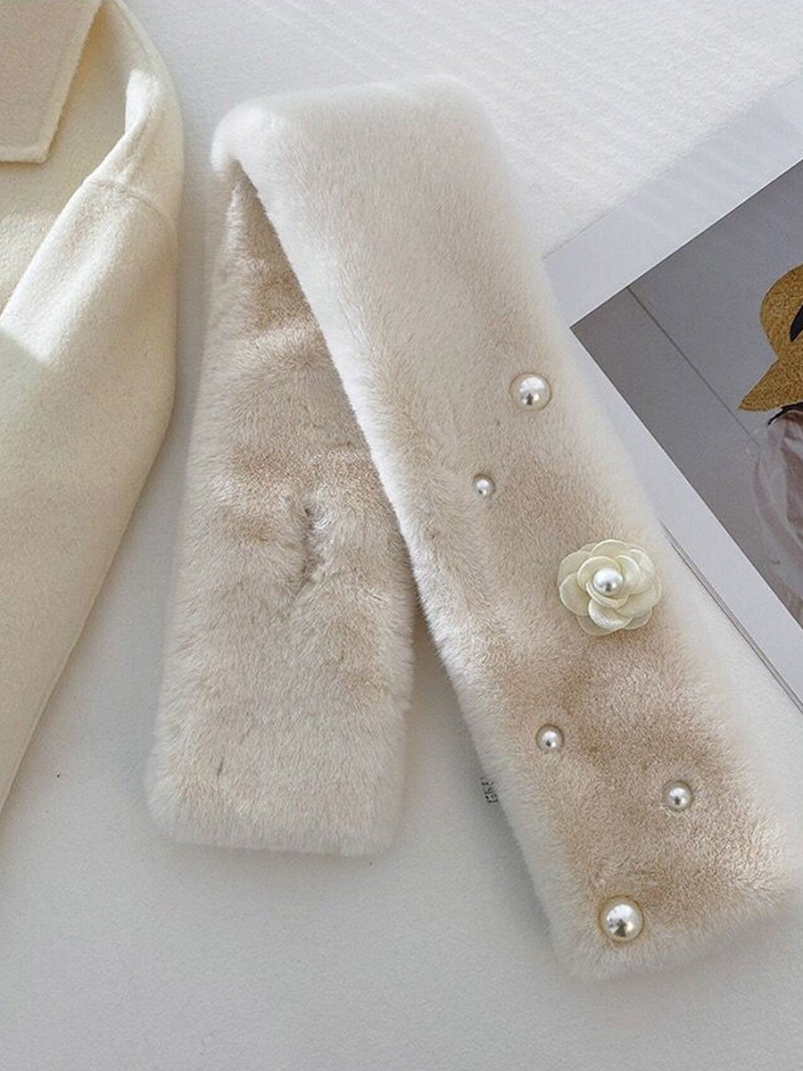 Solid Color Pearl Warm Faux Rabbit Fur Cross Scarf