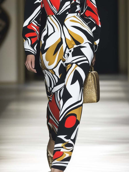 Elegant Artistic V-Neck Abstract Butterfly Pattern Jumpsuit