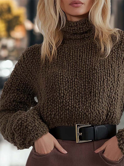 Retro Fashion Turtleneck Chunky Knit Sweater