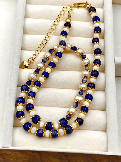 Vintage Natural Lapis Lazuli Pearl Fashion Necklace