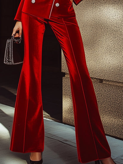 High-End Fashion Red Velvet Suit With Silver Trim