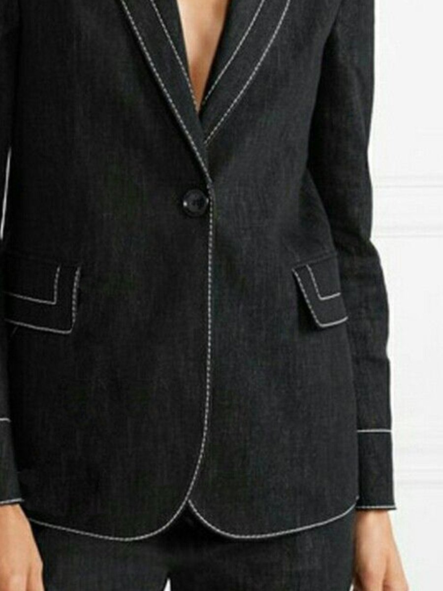 Fashion Classic Slim Lapel Black Denim Blazer