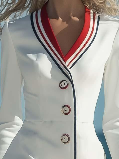 Classic Elegant Sailor Suit White Long Sleeve Mini Dress