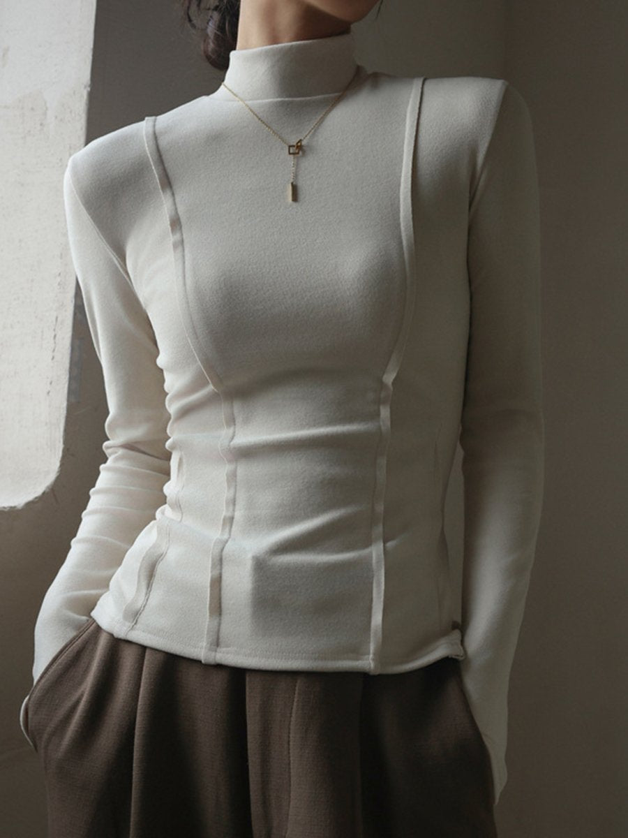 Casual and fashionable half-high collar German velvet slim long-sleeved top