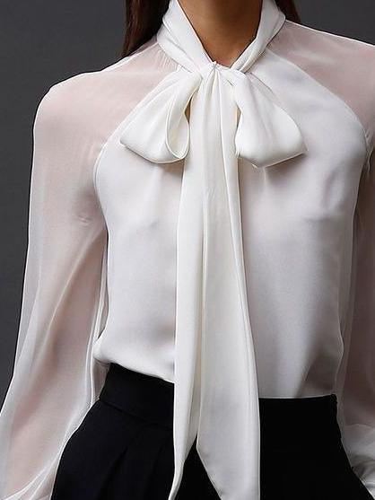 Versatile Chiffon Ribbon Long-Sleeved Shirt