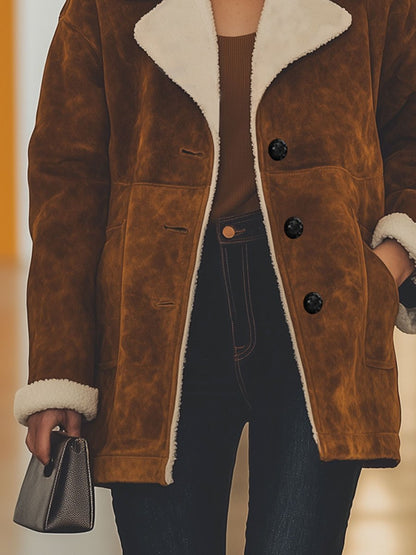 Casual Loose Retro Suede And Lambskin Single-Breasted Coat