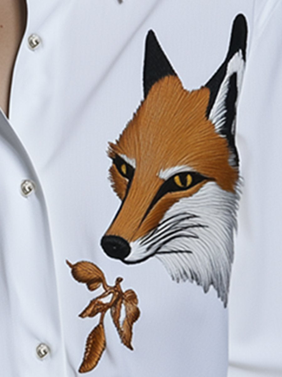 Casual Loose Fashionable Fox Embroidered Shirt