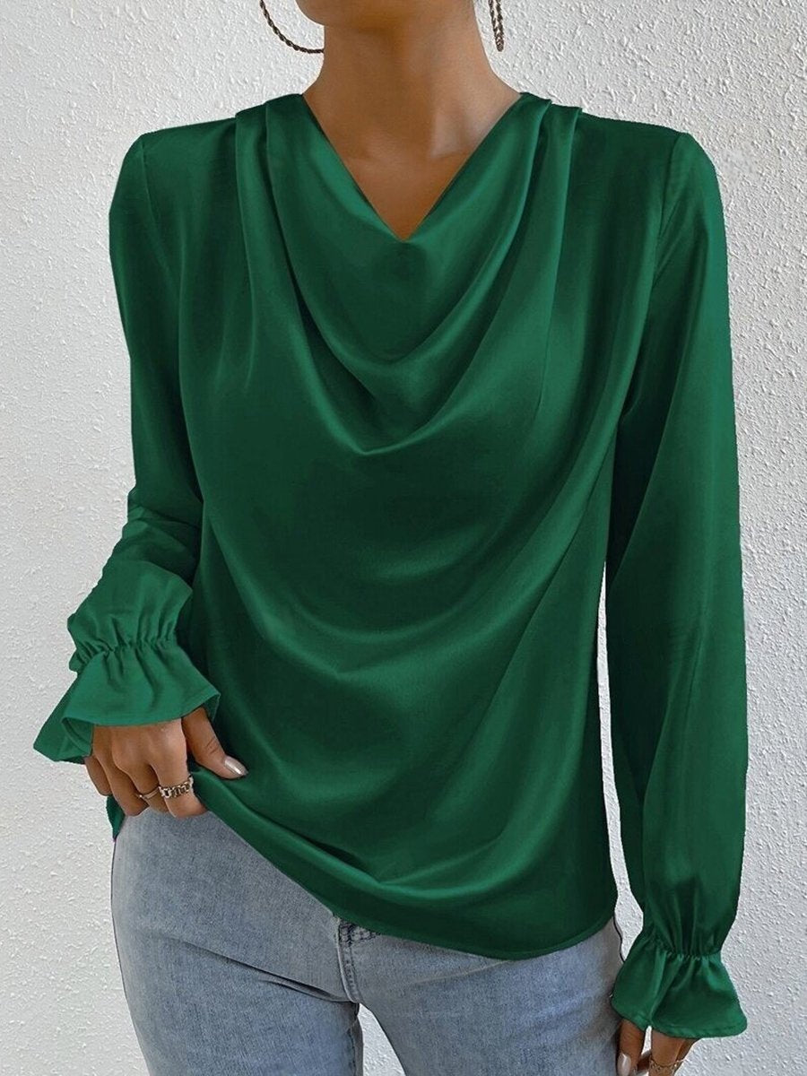 Elegant Ruffled Long Sleeve Satin Shirt