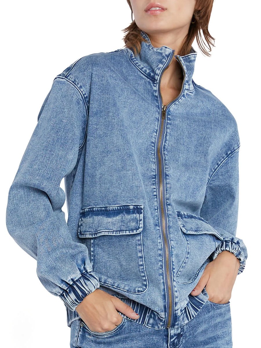 Casual Loose Pocket Zipper Vintage Denim Jacket