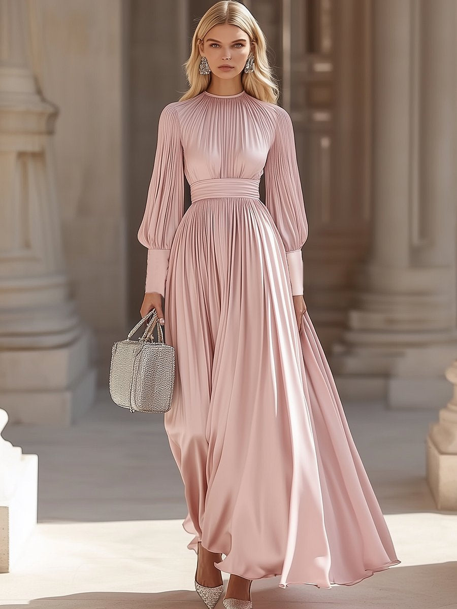 【24-hour shipping】Fashionable And Elegant High-End Pleated Satin Maxi Dress