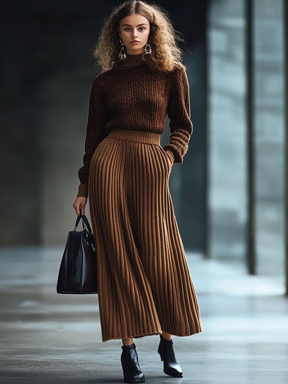 Casual Retro Solid Color Knit Pocket Wide Leg Pants