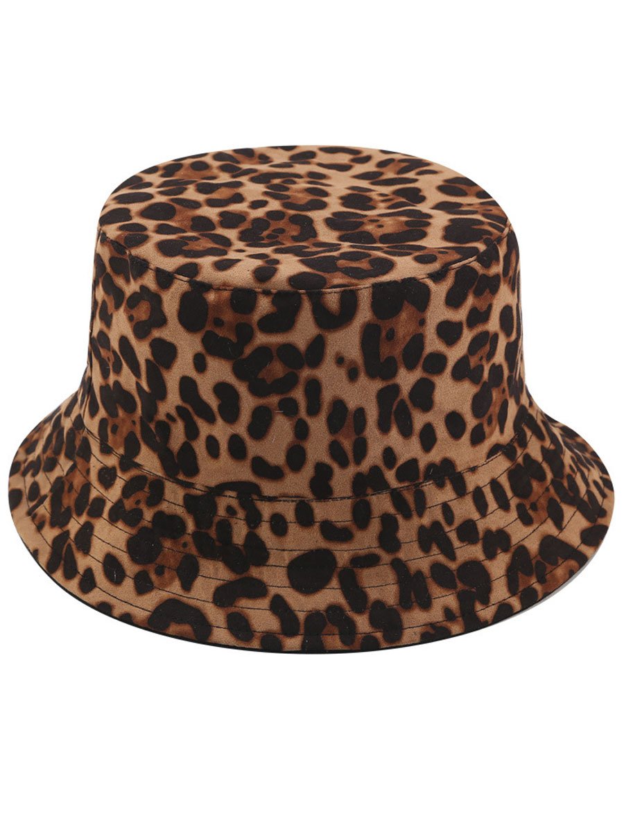 Suede Leopard Print Casual Sun Hat Bucket Hat