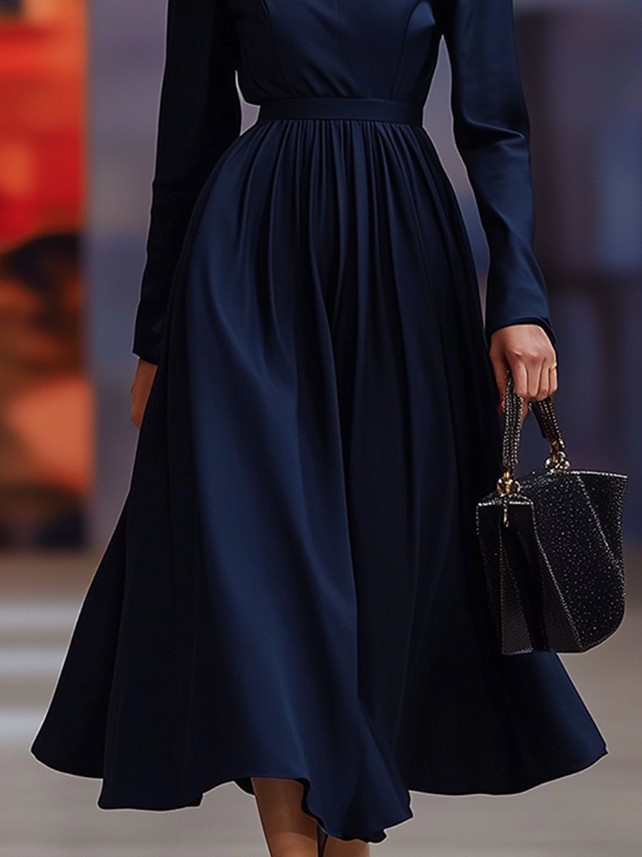 Elegant Round Neck Suiting Long Sleeve Maxi Dress