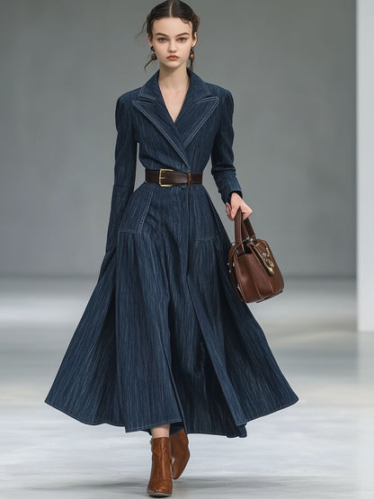 Casual Loose Retro Lapel Long Denim Trench Coat